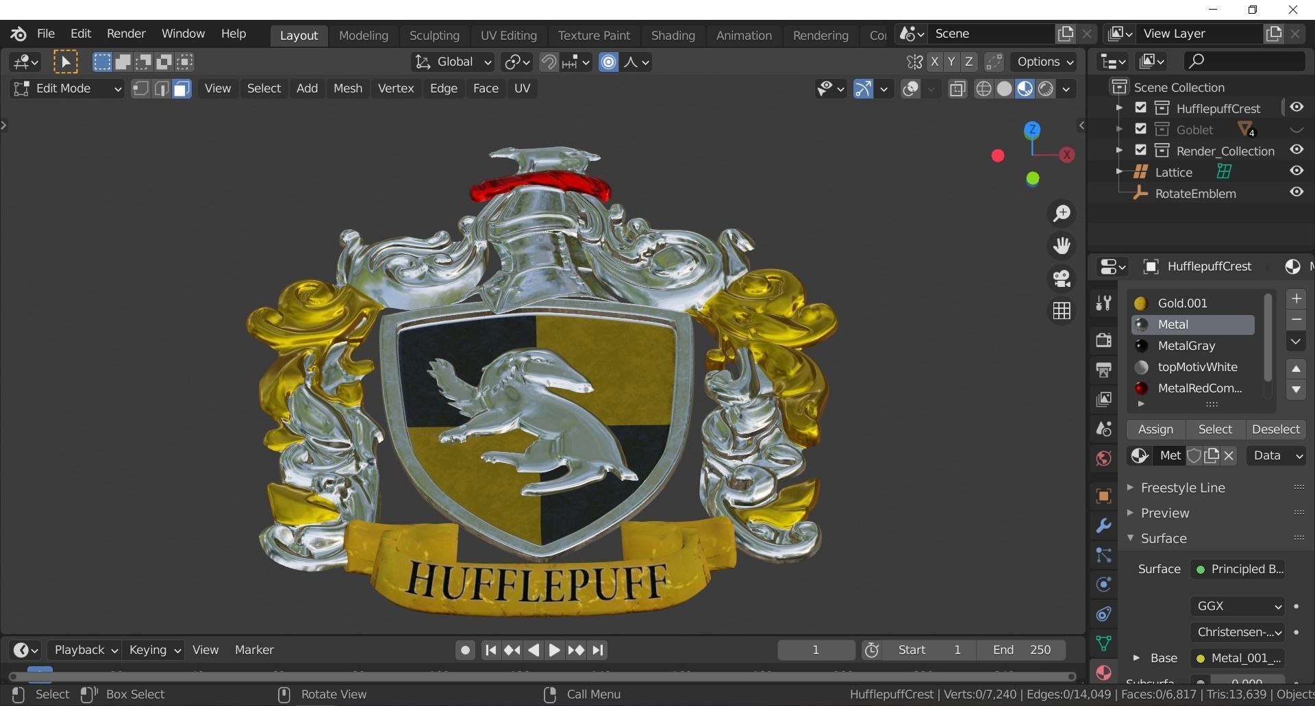 Hufflepuff Goblet with crest 3D model 3D model_25