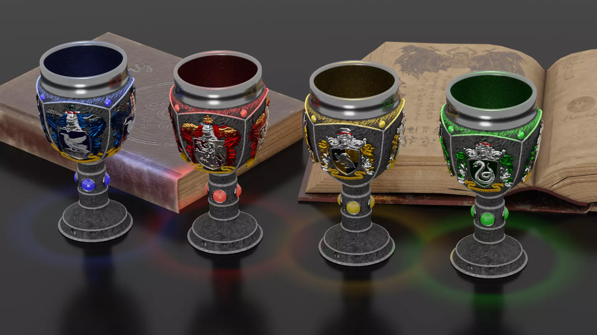 Harry Potter goblets with crests 3D Model Collection_0
