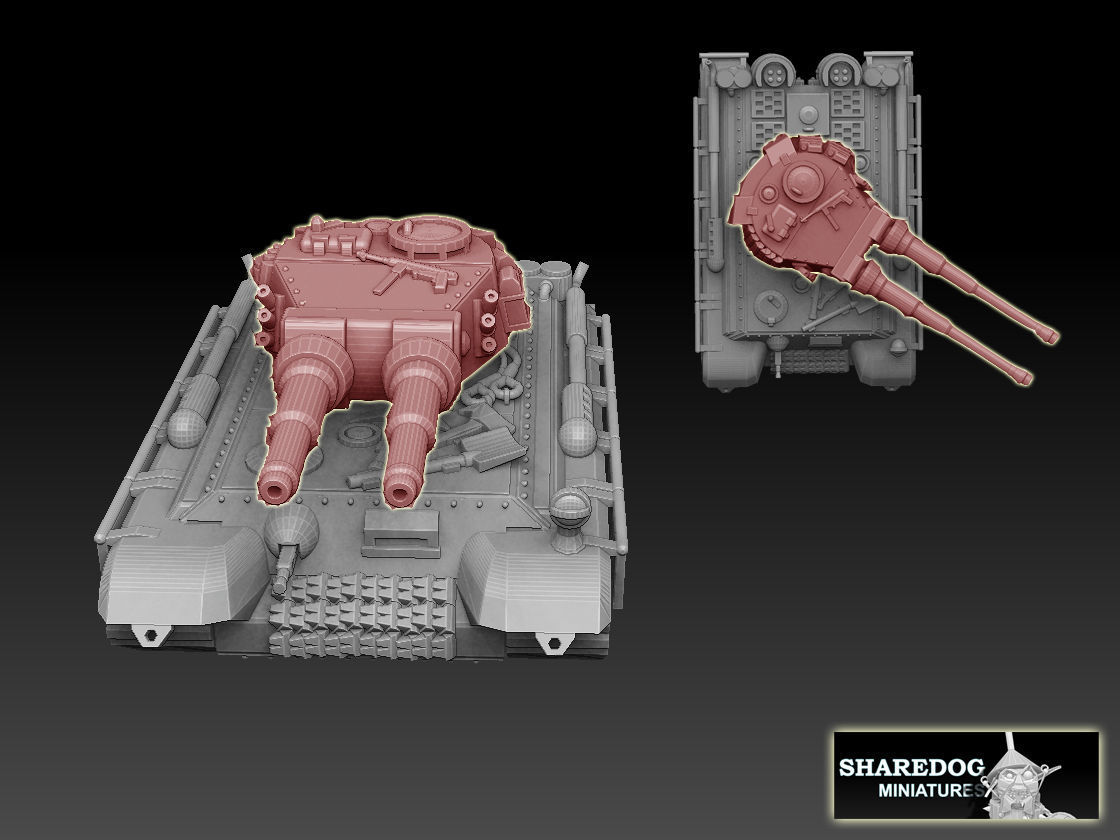 Double Barrelled Tiger Tank Turrets 3D print model_1