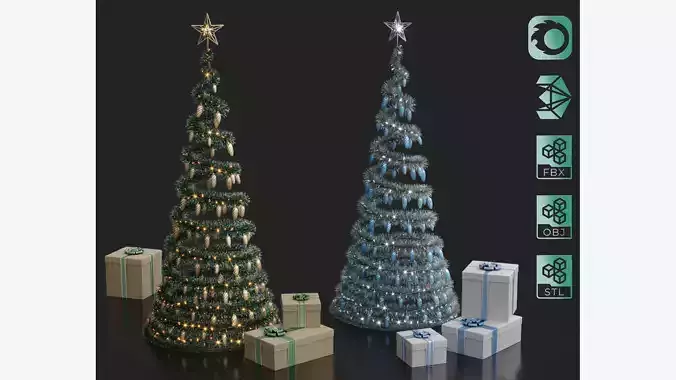 Decorated Spiral Christmas tree with gifts boxes set  3D model