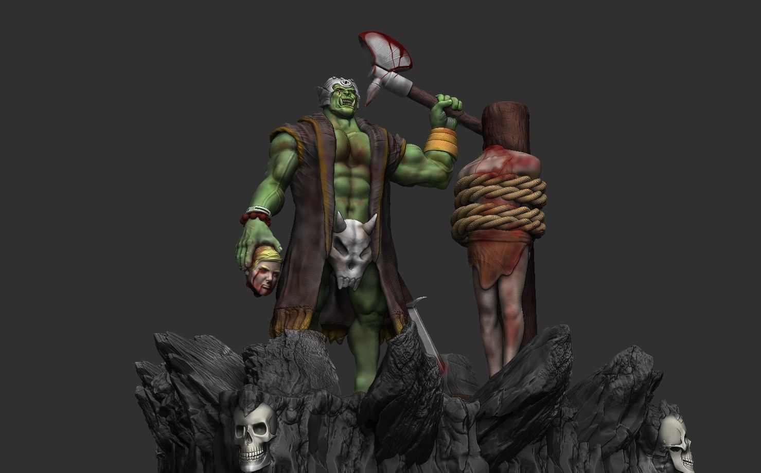 ork 3d statue of demon holding axe 3D print model_5