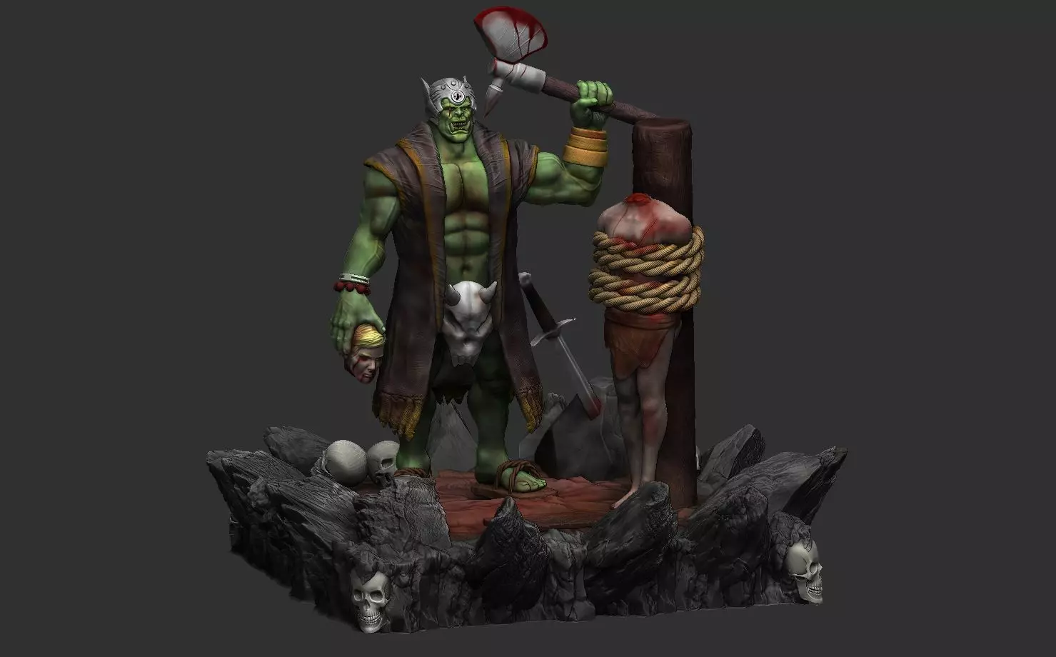 ork 3d statue of demon holding axe 3D print model_0
