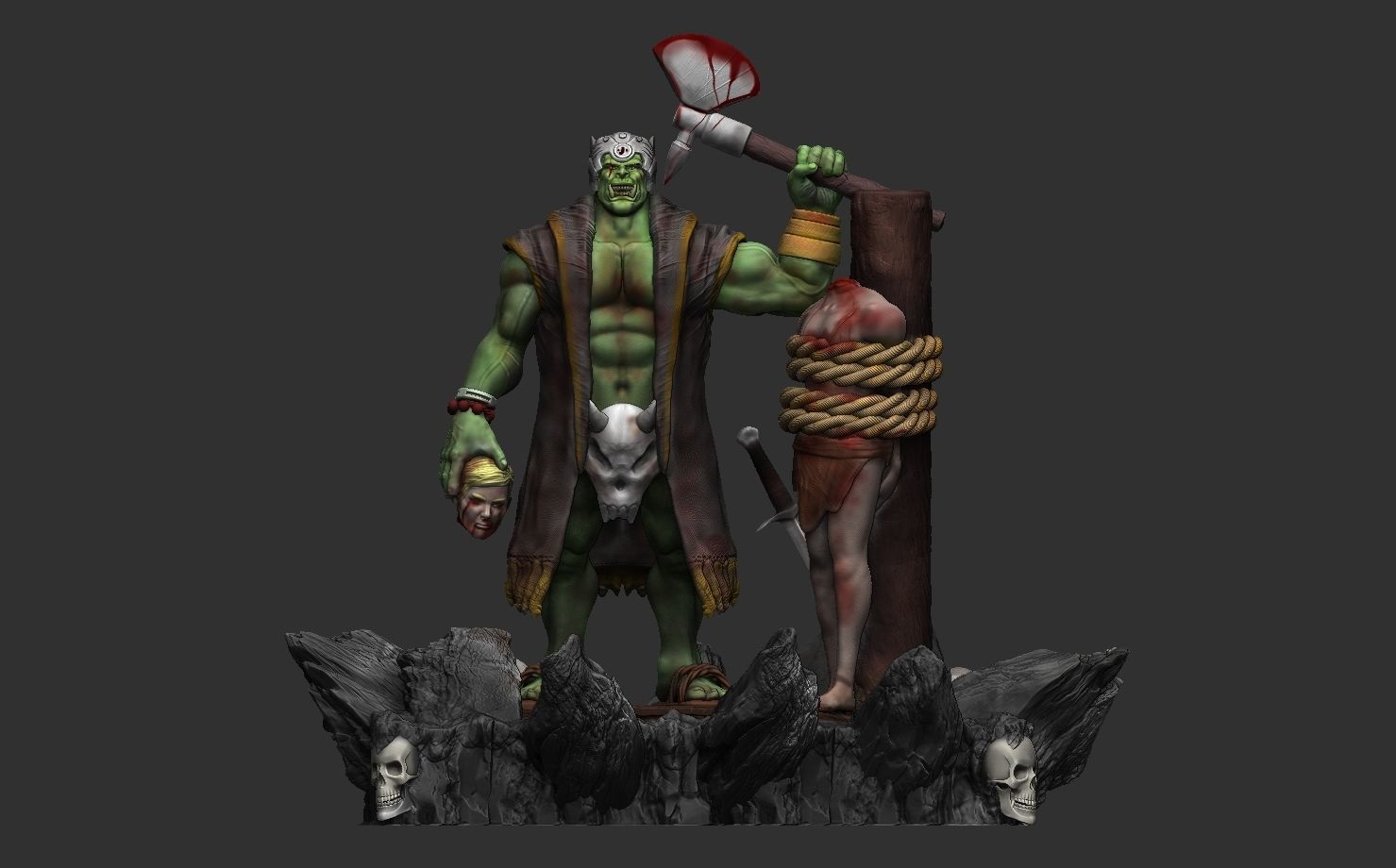 ork 3d statue of demon holding axe 3D print model_6