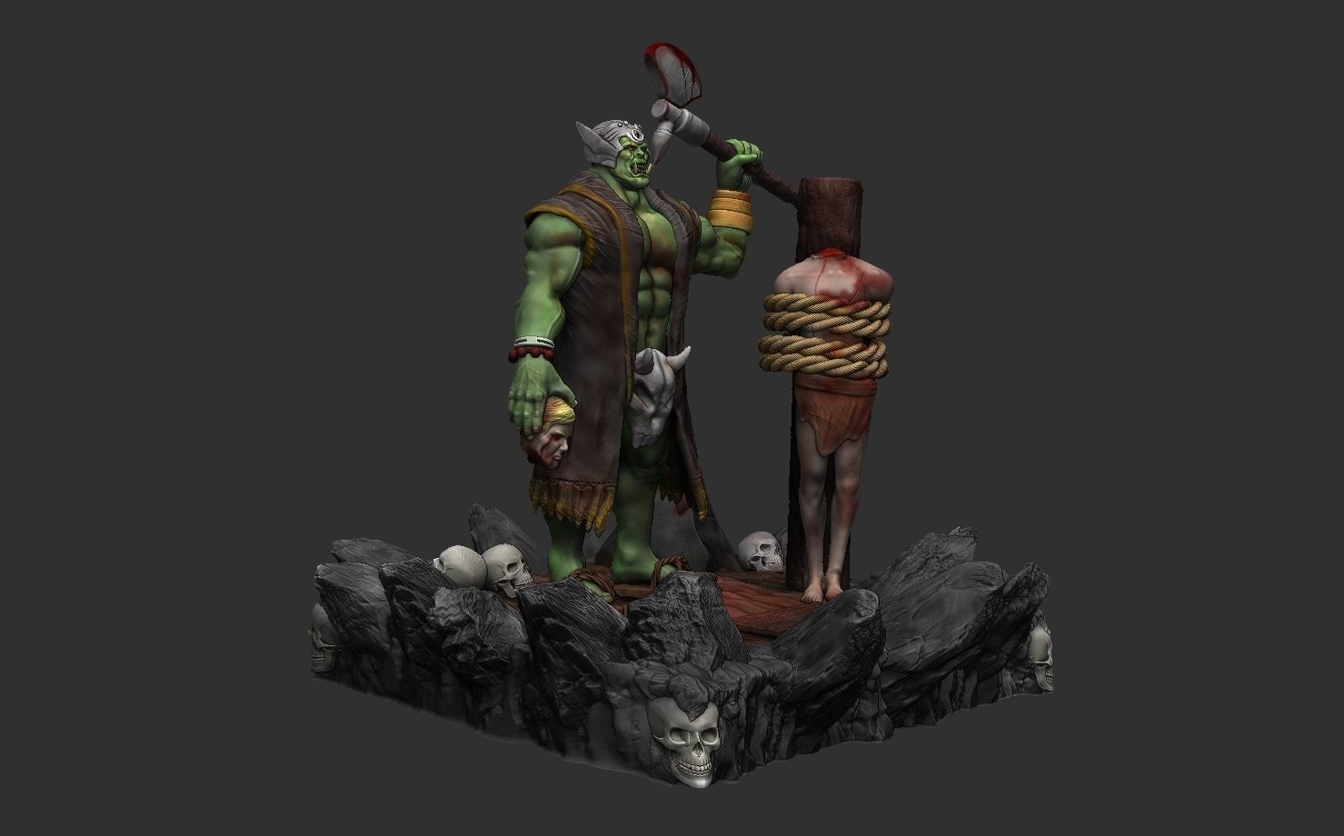 ork 3d statue of demon holding axe 3D print model_4