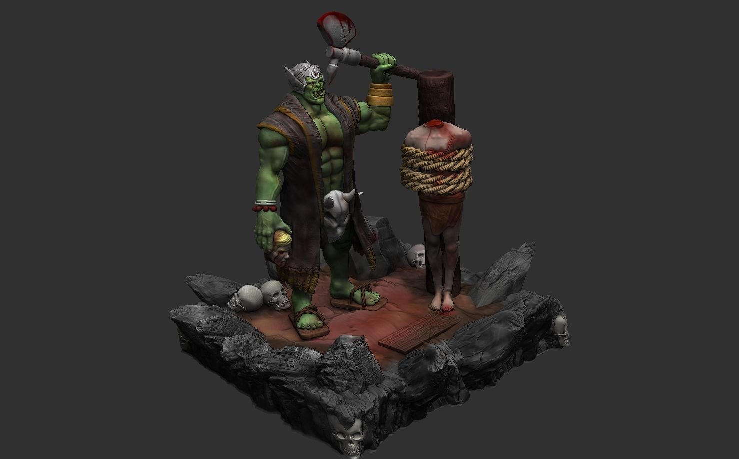ork 3d statue of demon holding axe 3D print model_2