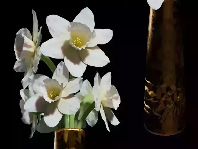 Paperwhite Narcissus flowers in a Copper Vase