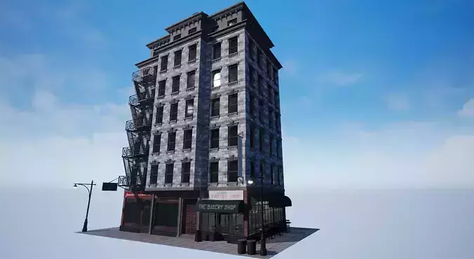 New York City 1950 Modular Building With interior Game Ready Low-poly 3D model