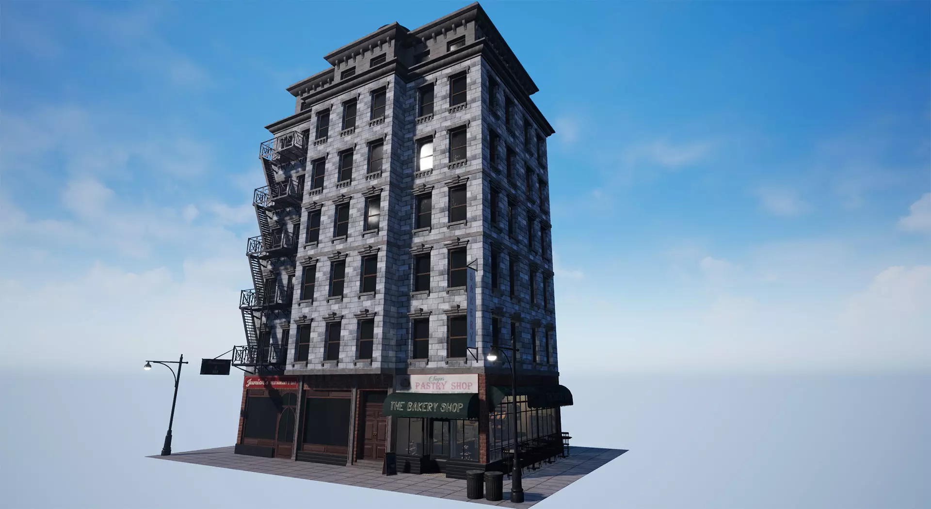 New York City 1950 Modular Building With interior Game Ready Low-poly 3D model_0