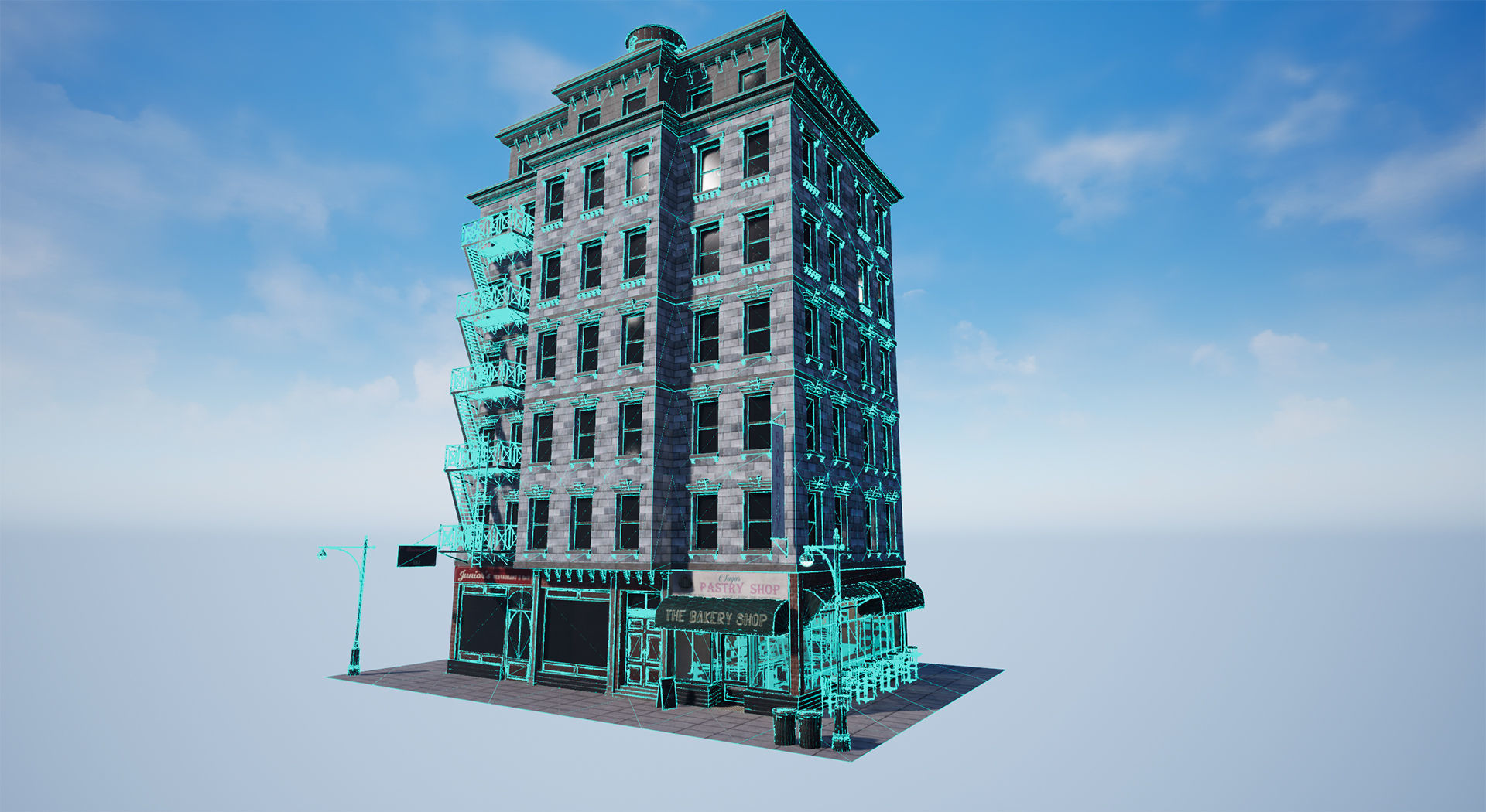 New York City 1950 Modular Building With interior Game Ready Low-poly 3D model_5