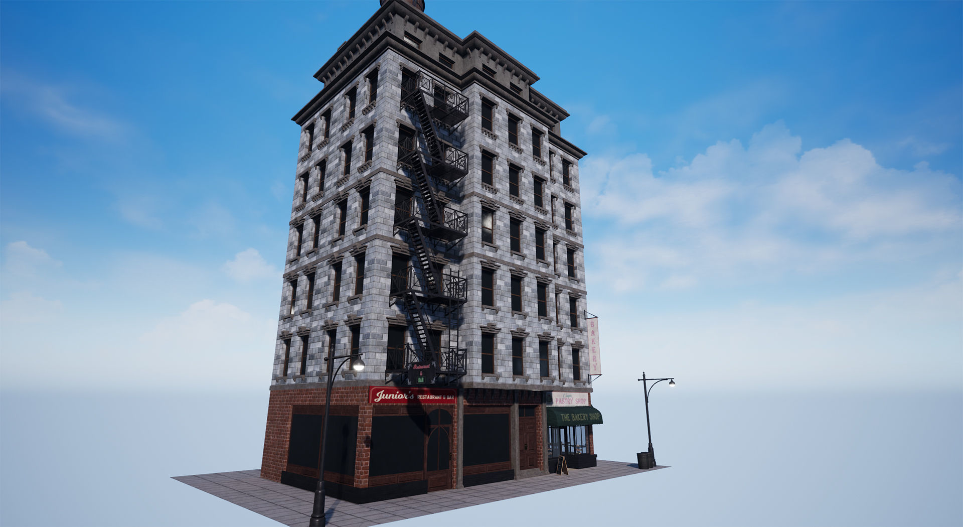 New York City 1950 Modular Building With interior Game Ready Low-poly 3D model_4
