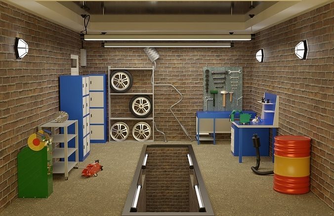 Auto Repair Shop  High Detail Garage Low-poly 3D model