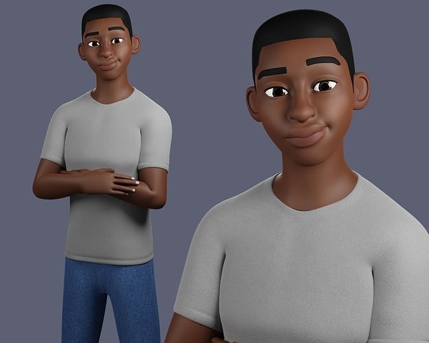 African character Rigged  Low-poly 3D model