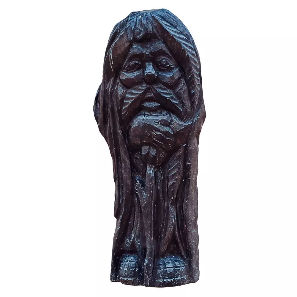 Wood Sculpture Old Man With Walking Stick 3D model_0