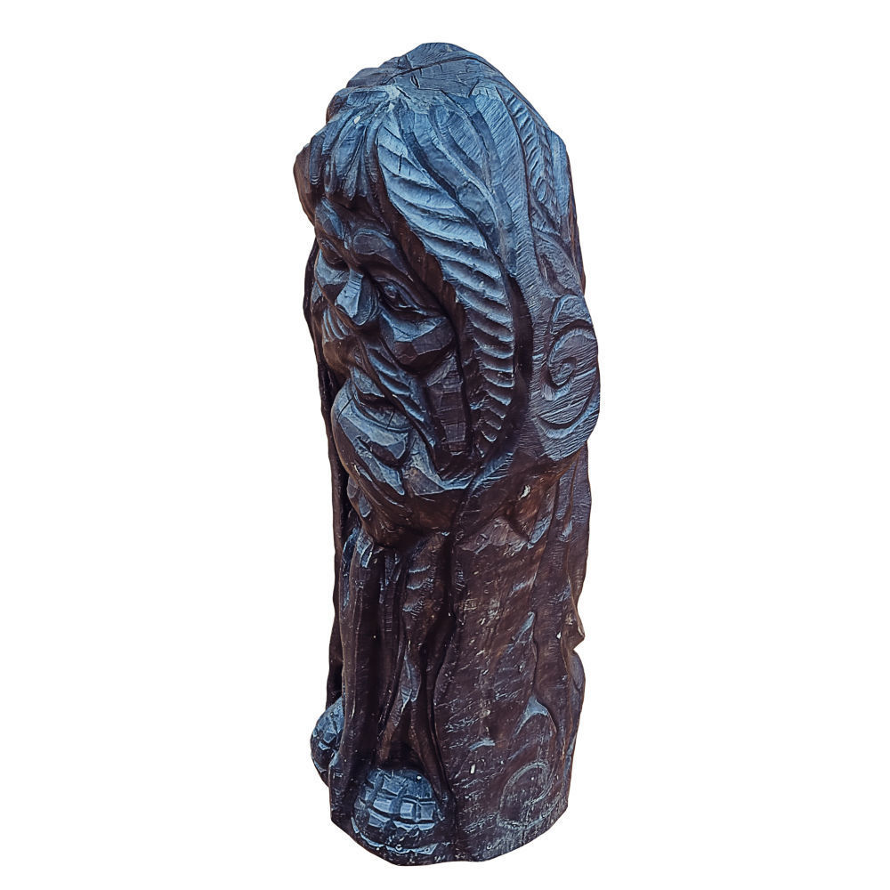 Wood Sculpture Old Man With Walking Stick 3D model_1