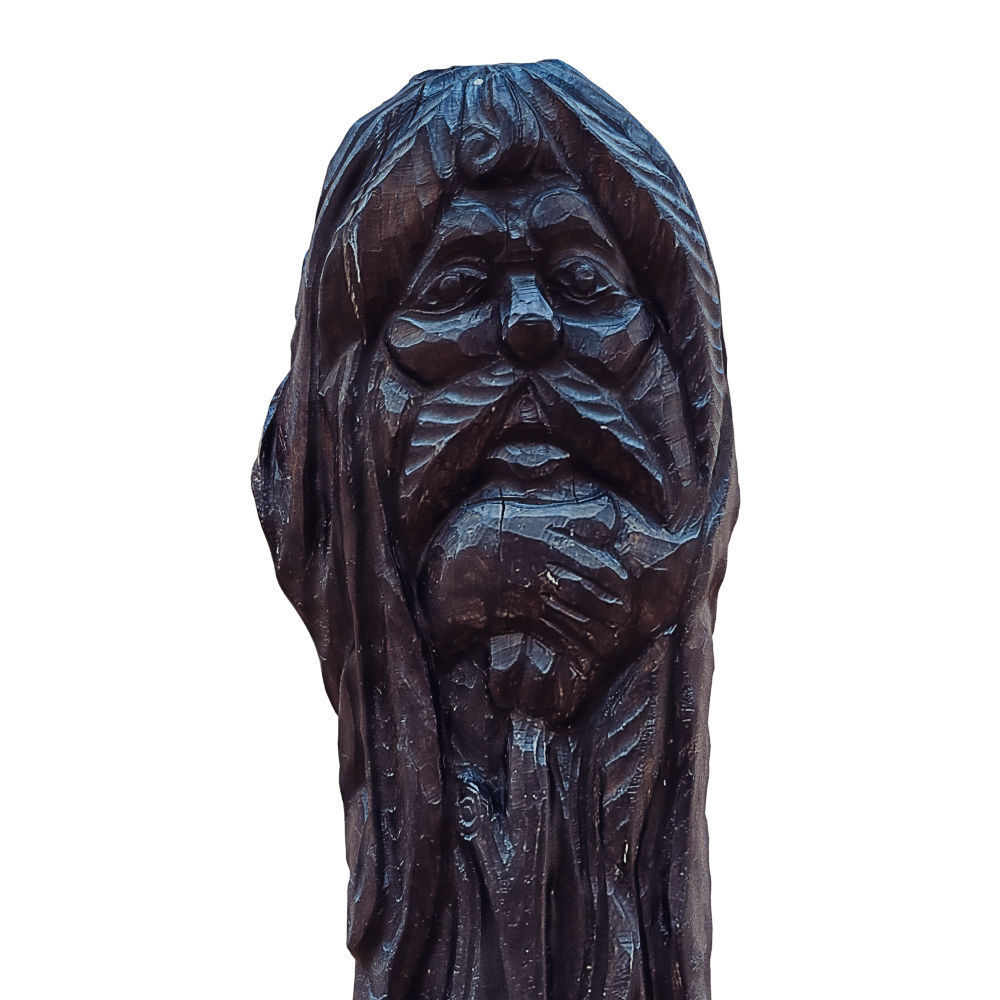 Wood Sculpture Old Man With Walking Stick 3D model_4