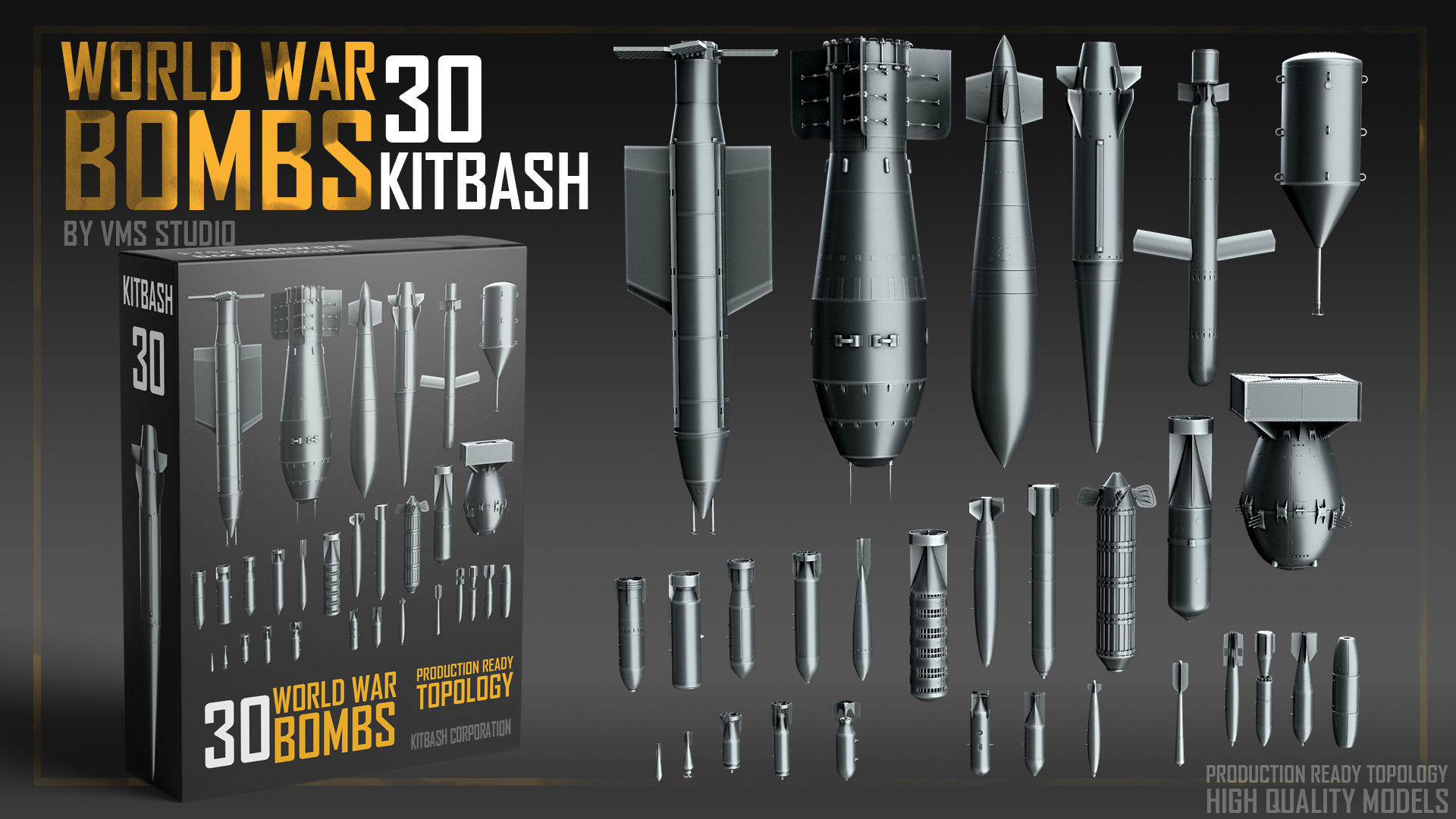 World War Bombs KITBASH bundle -30 Unique Rockets and Bombs