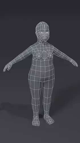 Fat Girl Kid Body Base Mesh 3D Model 1000 Polygons Low-poly 3D model