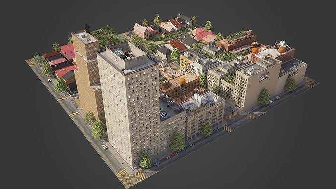 Realistic City District A16-R17 MAYA Low-poly 3D model 5