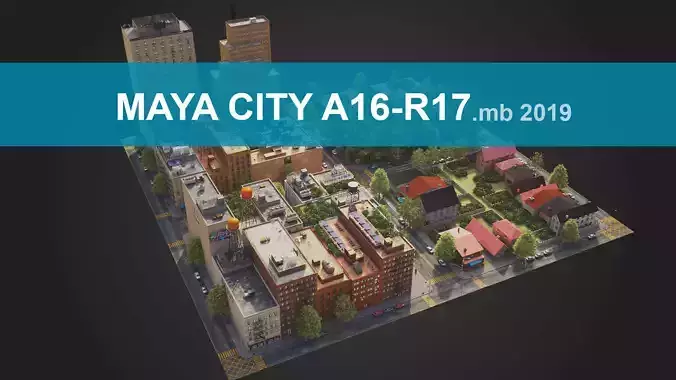 Realistic City District A16-R17 MAYA Low-poly 3D model