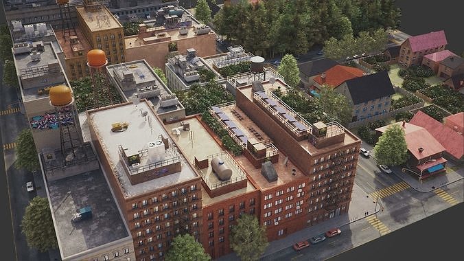 Realistic City District A16-R17 MAYA Low-poly 3D model 6