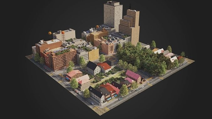 Realistic City District A16-R17 MAYA Low-poly 3D model 3