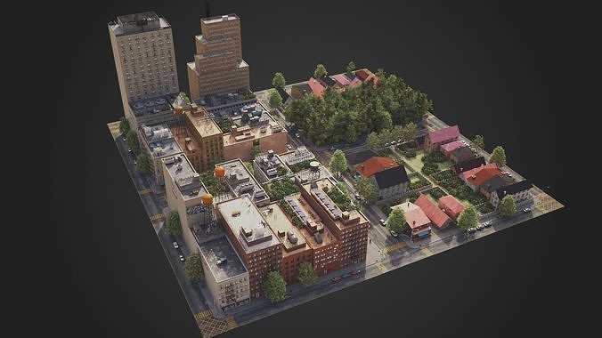 Realistic City District A16-R17 MAYA Low-poly 3D model 2
