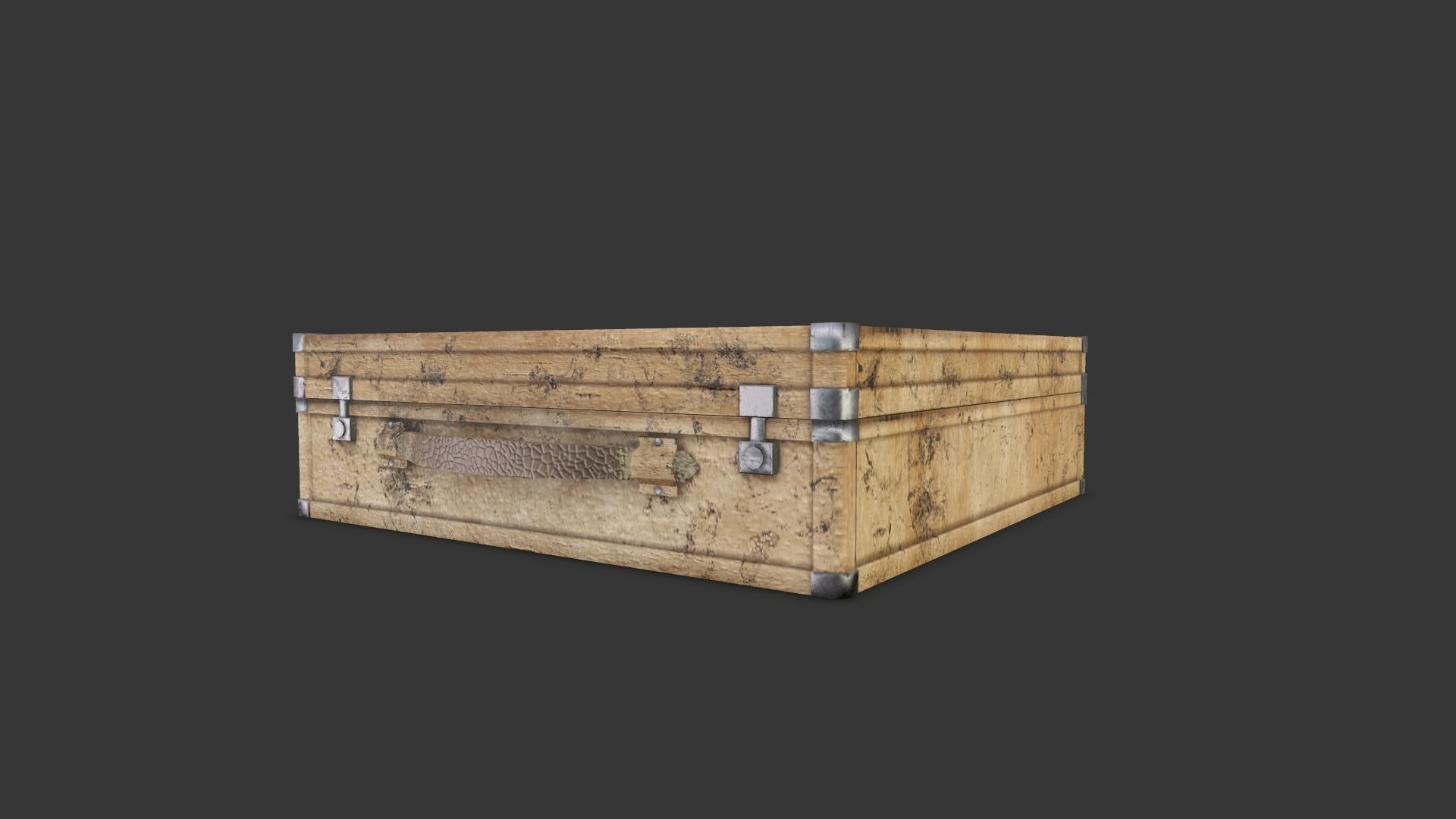 Game ready old wooden suitcase Low-poly 3D model_1