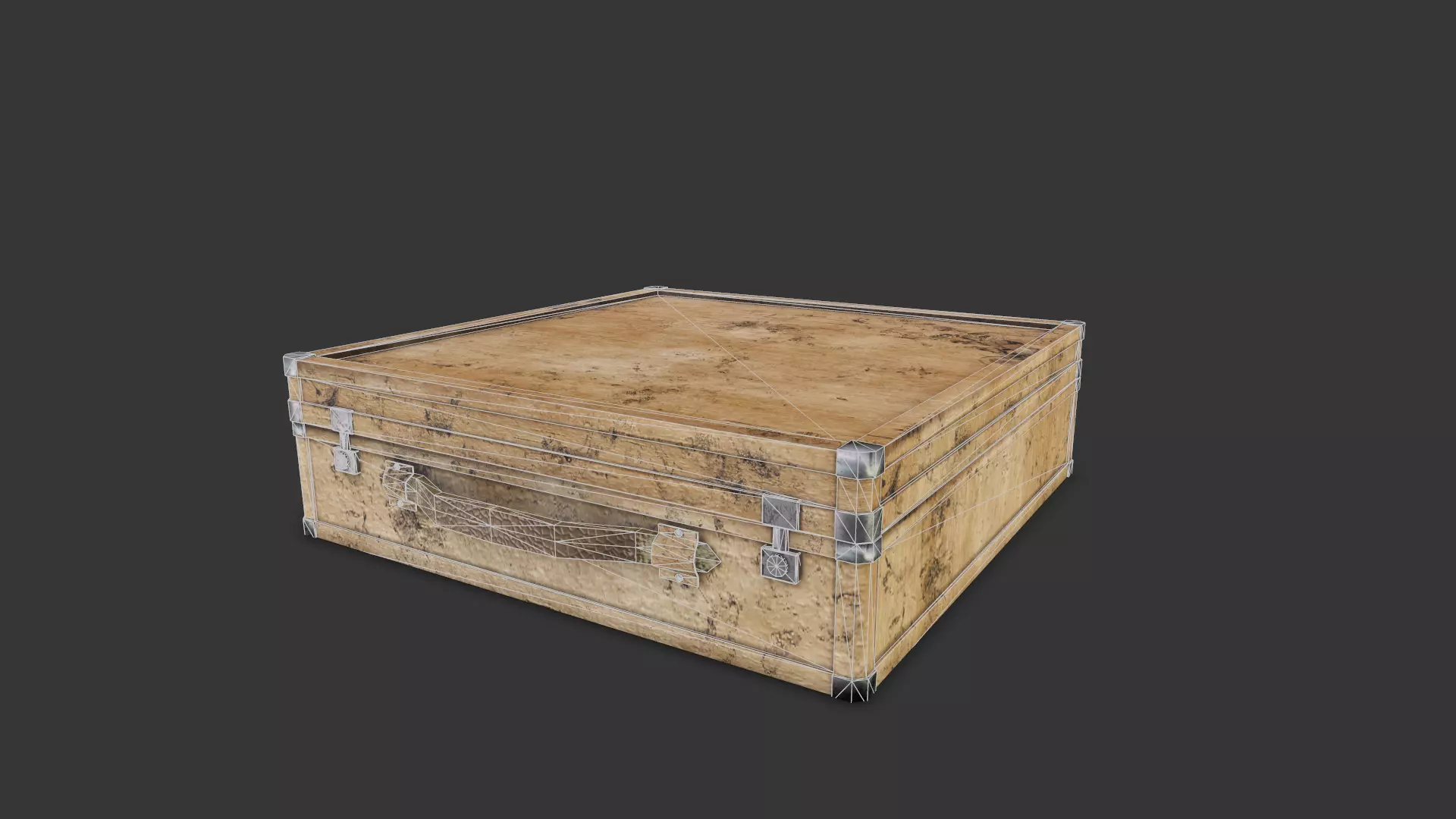 Game ready old wooden suitcase Low-poly 3D model_0