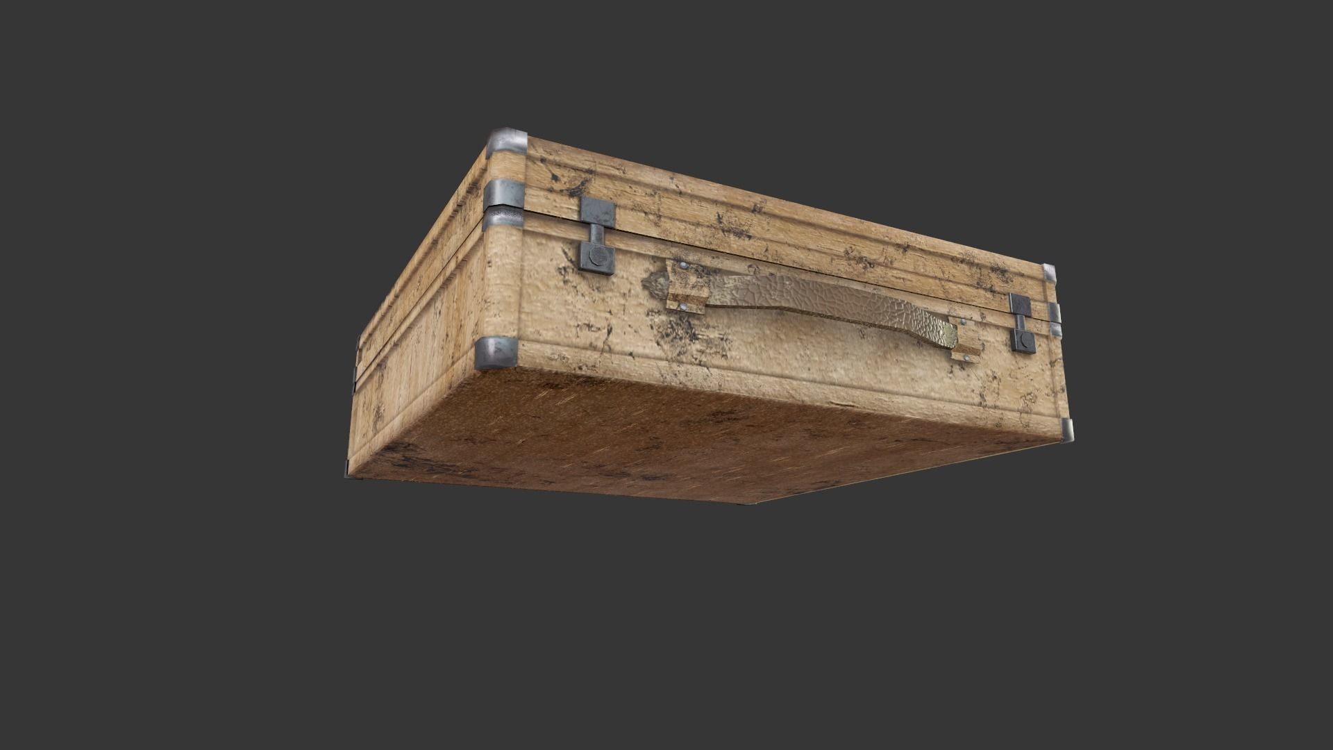 Game ready old wooden suitcase Low-poly 3D model_2