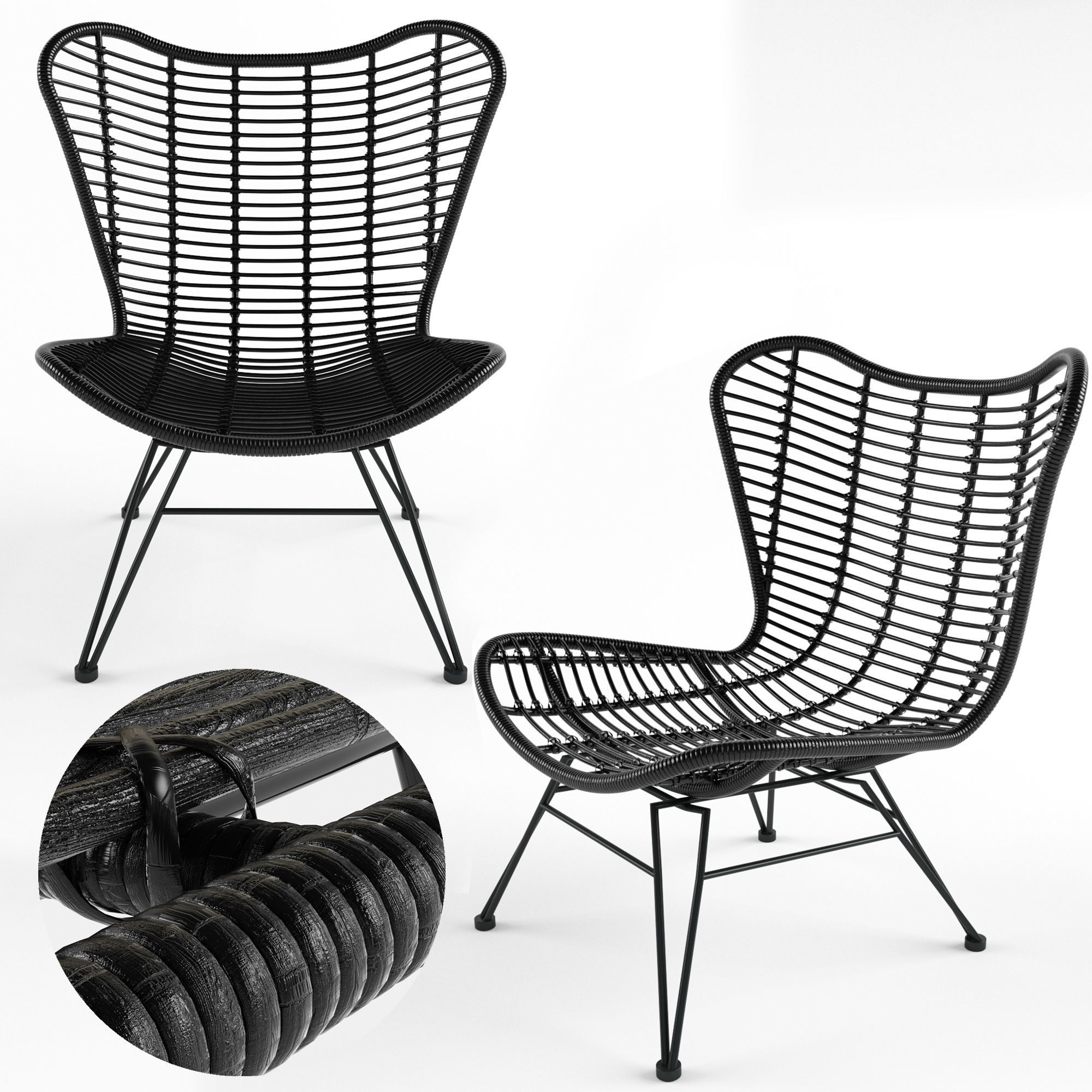 Ohrensessel Costa mit Polyrattan 3D model_1
