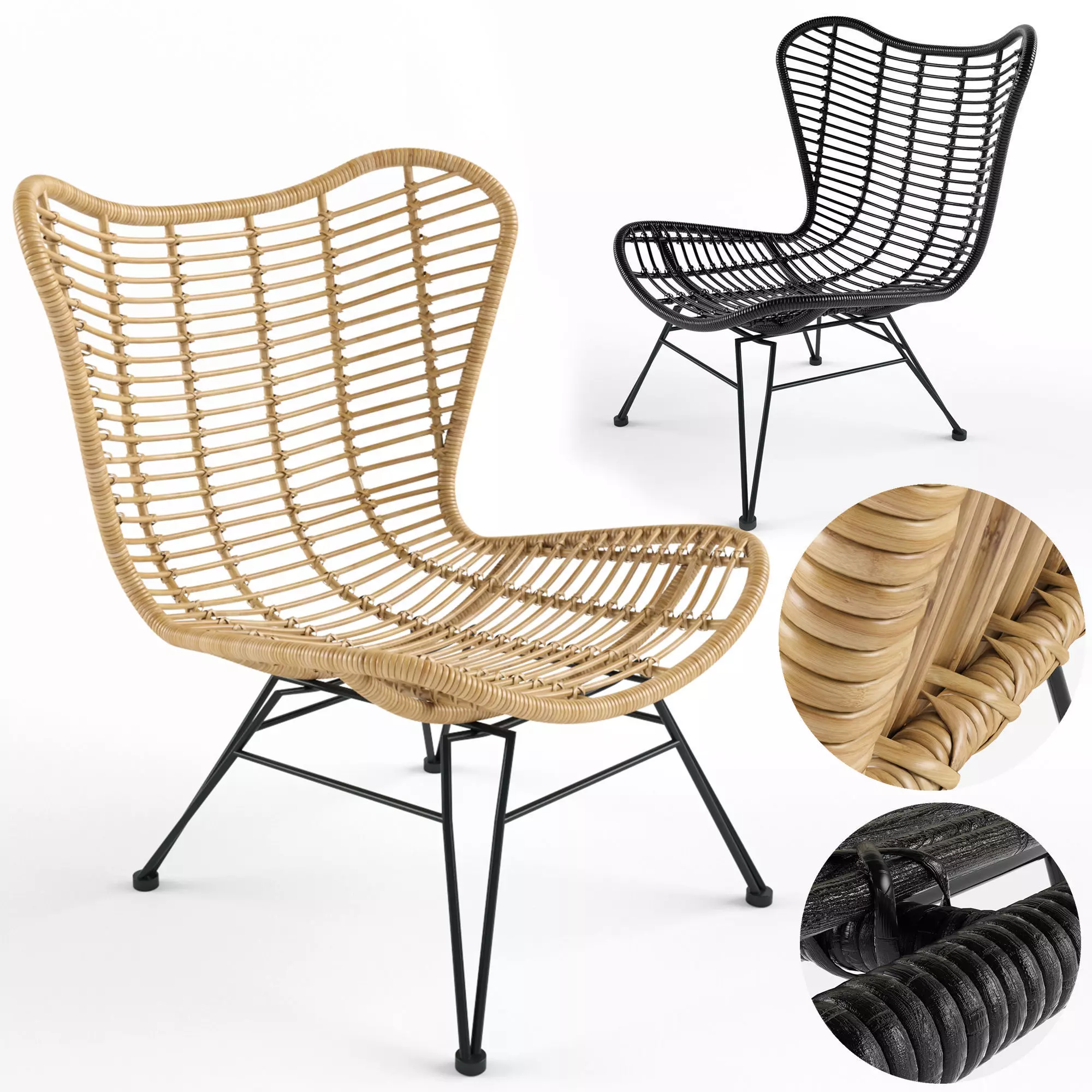 Ohrensessel Costa mit Polyrattan 3D model_0