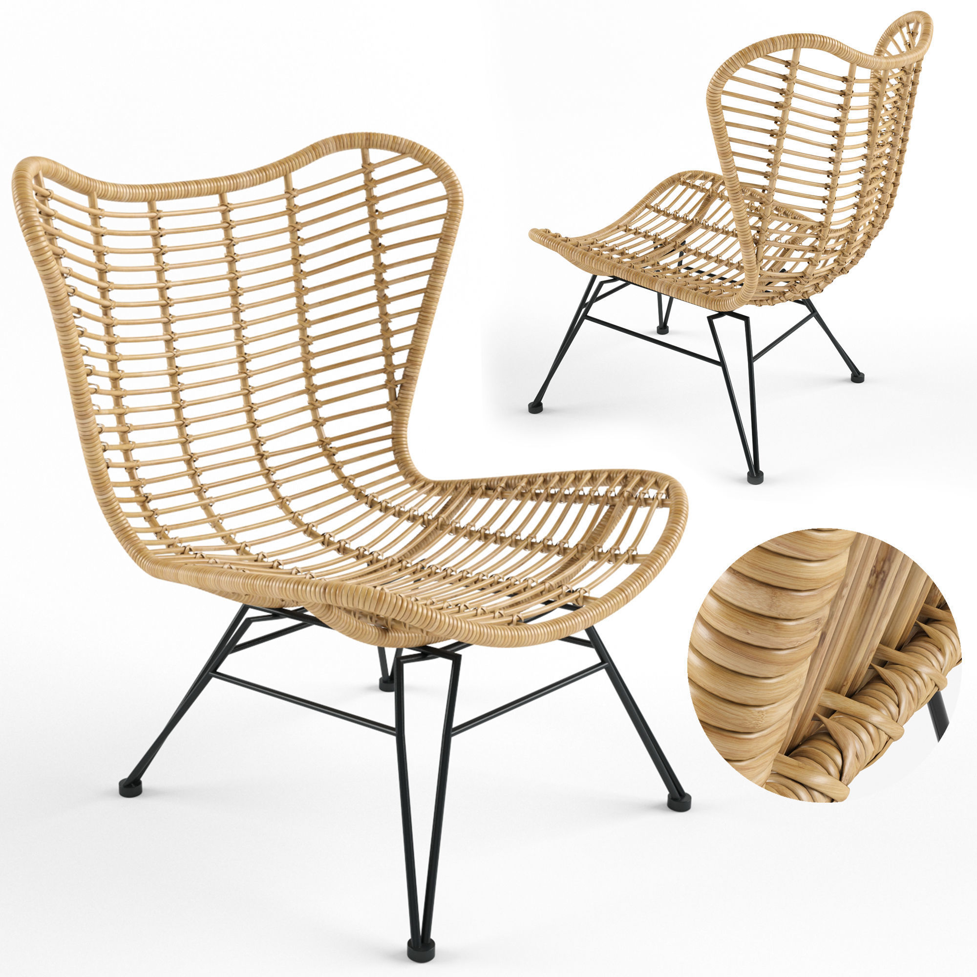 Ohrensessel Costa mit Polyrattan 3D model_1