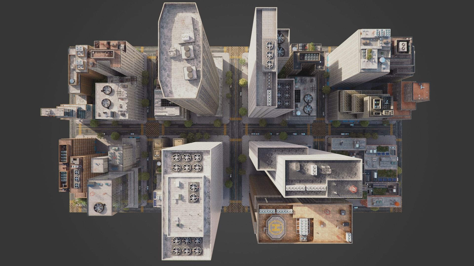 Realistic City District H9-A14 MAYA Low-poly 3D model_5