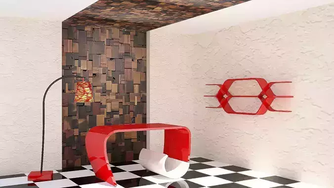 Furniture room with checkered floor