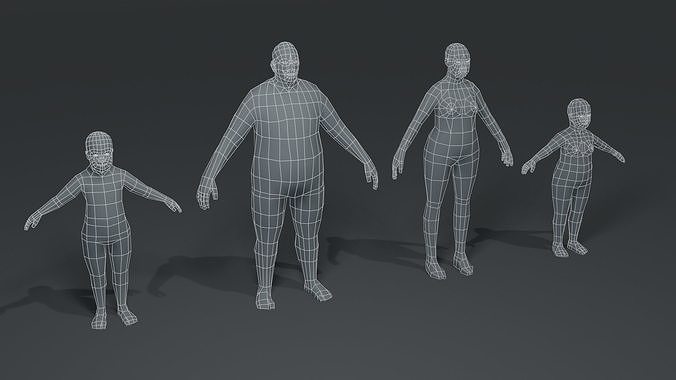 Fat Body Base Mesh 3D Model Family Pack 1000 Polygons Low-poly 3D model