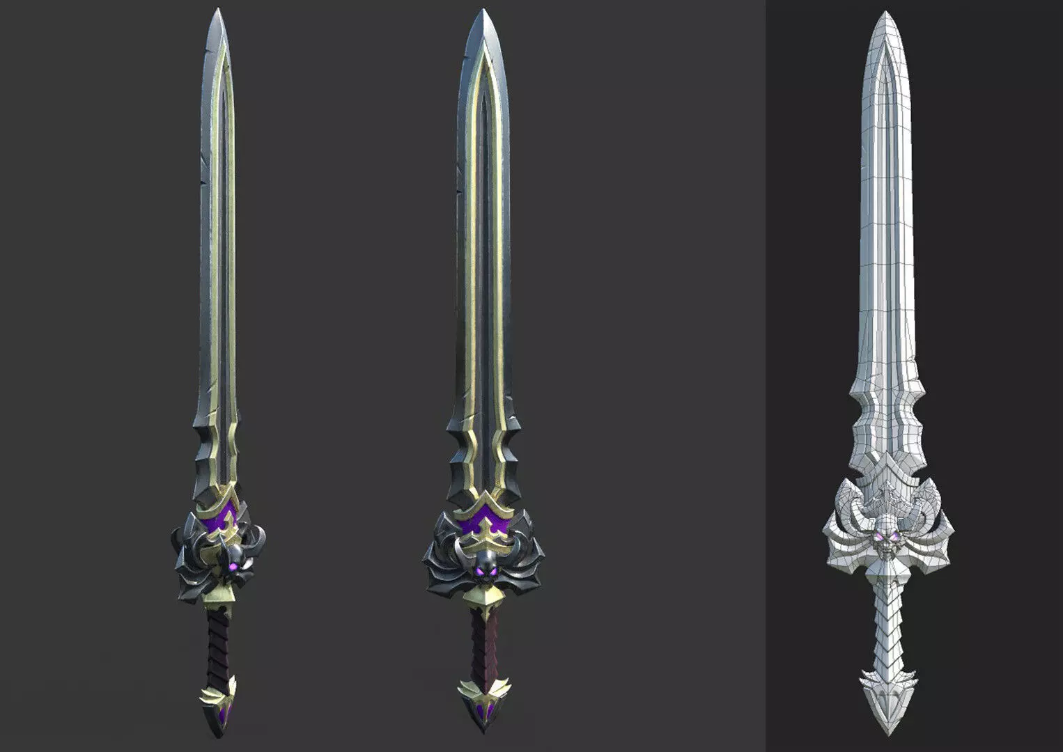 GAME ready Weapon Sword three swords Low-poly 3D model_0