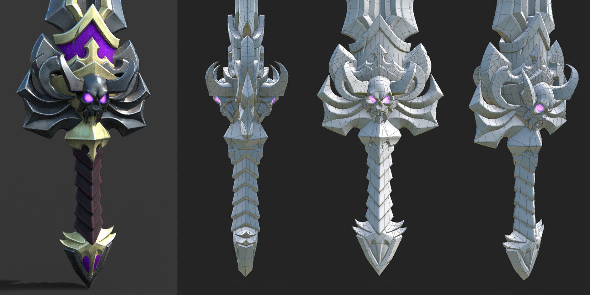 GAME ready Weapon Sword three swords Low-poly 3D model_1