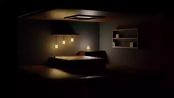 Bedroom room with bed and lamps 3D model