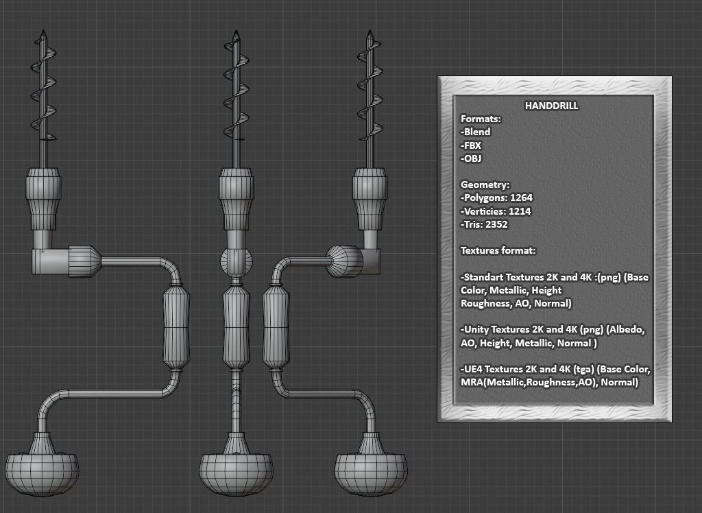 Vintage Low Poly Hand-Drill Low-poly 3D model_17