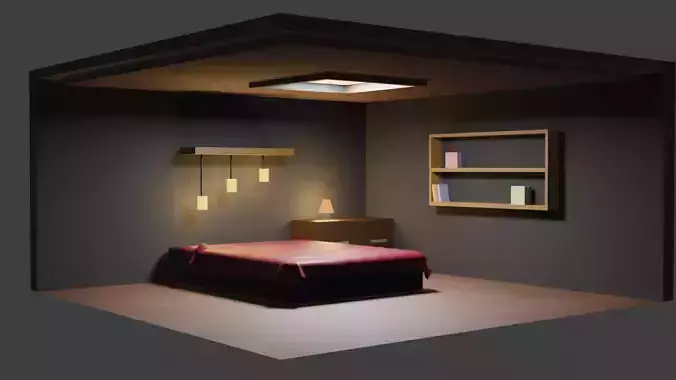 Bedroom room with bed and lamp
