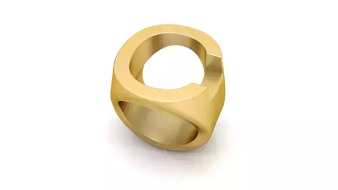 C Letter Plain Gold Ring 