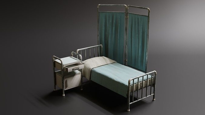 Hospital Bed - Divider - Nightstand Low-poly 3D model