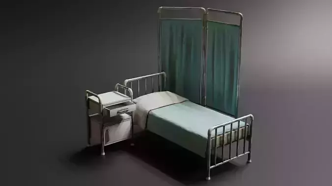 Hospital Bed - Divider - Nightstand Low-poly 3D model