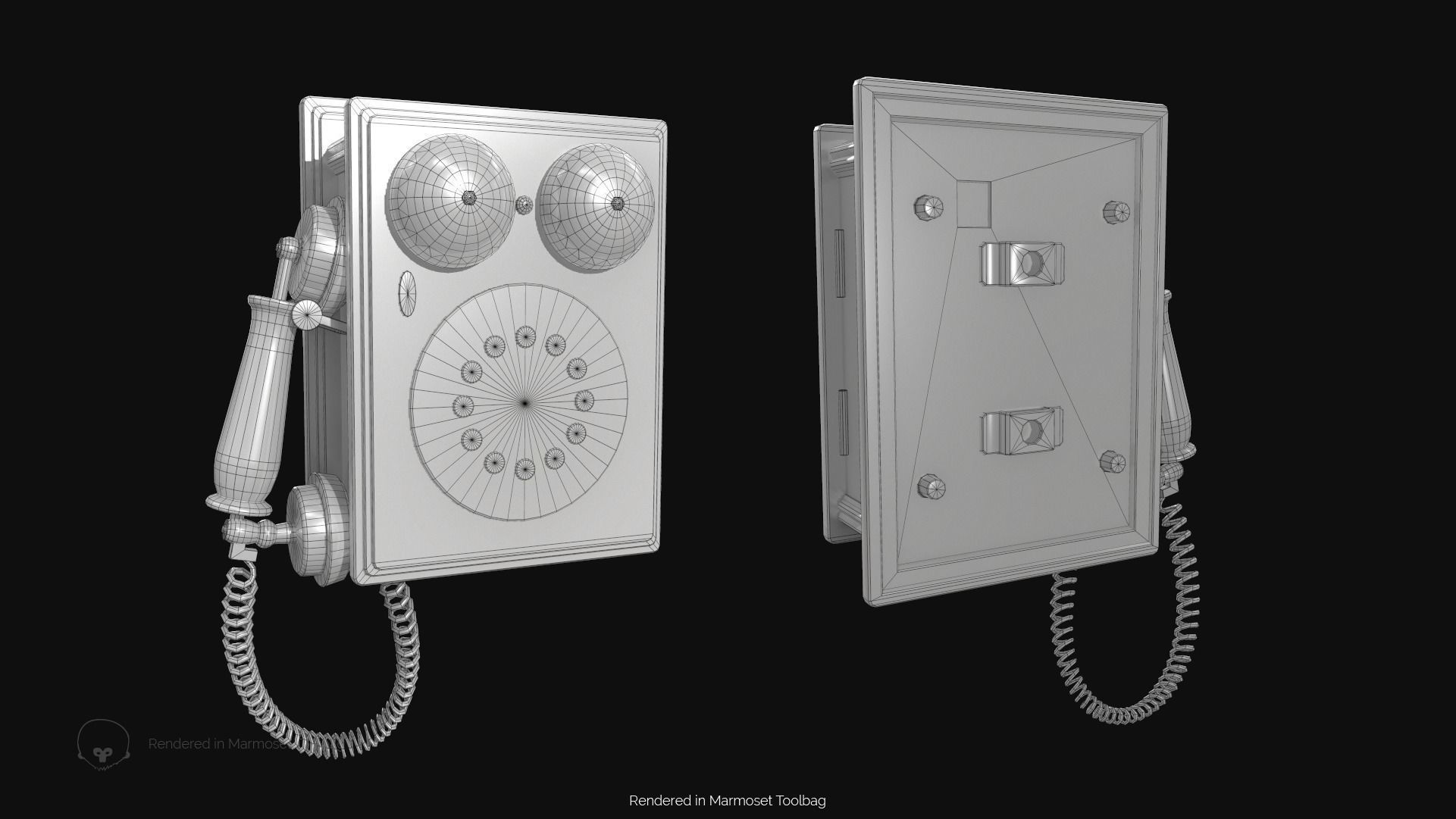 Wooden Antique Phone Low-poly 3D model_9