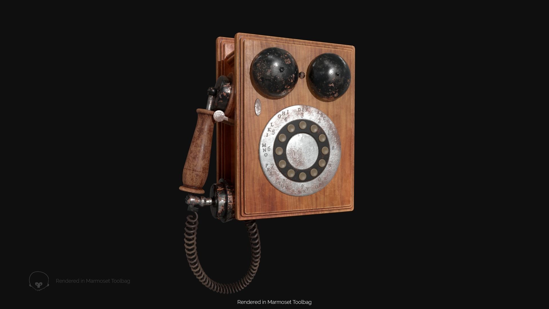 Wooden Antique Phone Low-poly 3D model_3