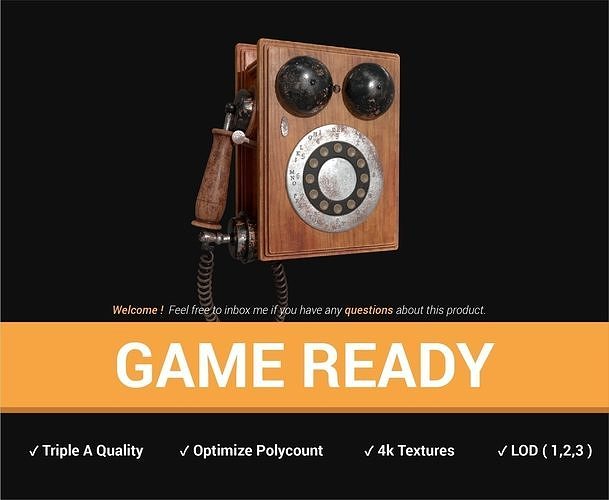 Wooden Antique Phone Low-poly 3D model
