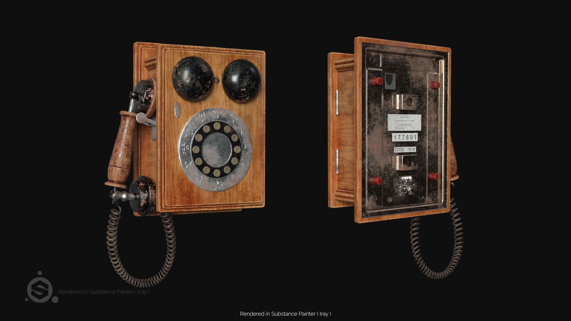 Wooden Antique Phone Low-poly 3D model_8