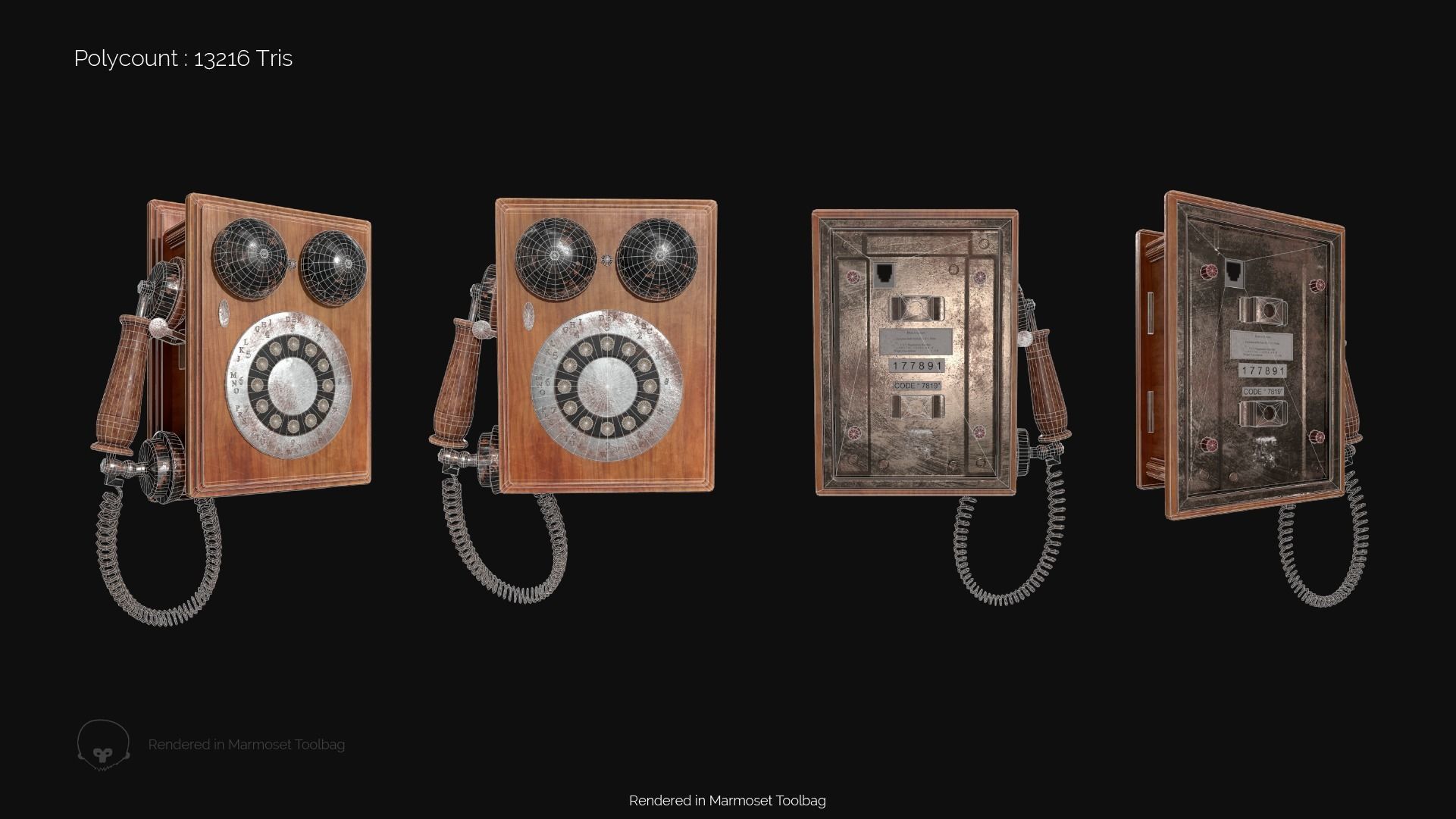Wooden Antique Phone Low-poly 3D model_5