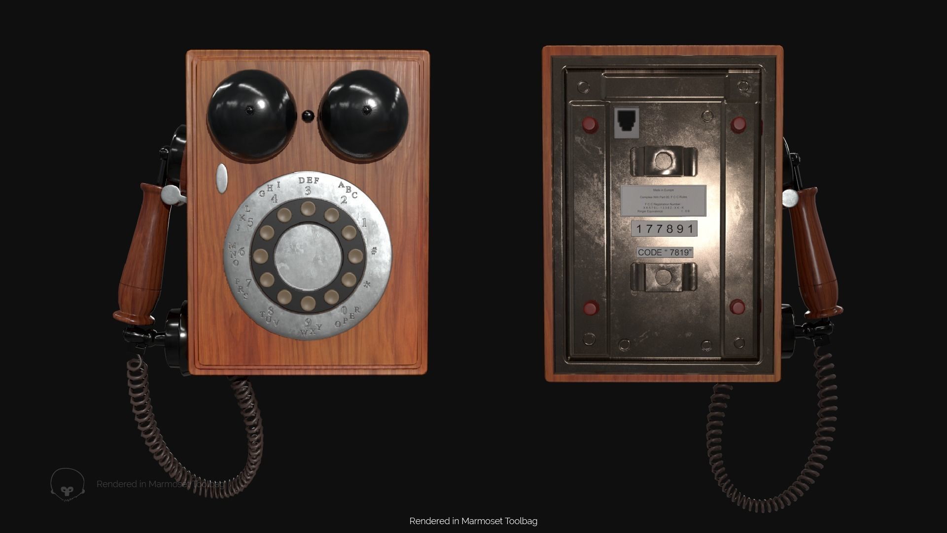 Wooden Antique Phone Low-poly 3D model_1