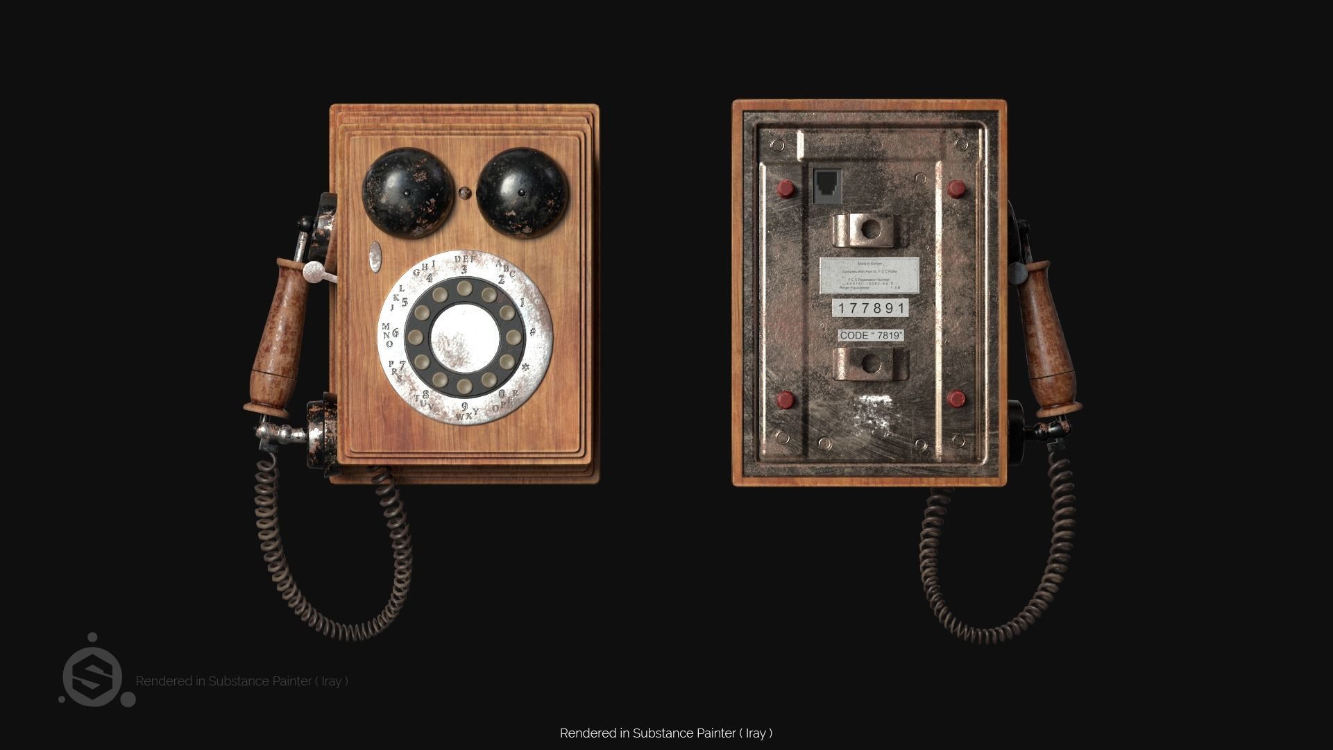 Wooden Antique Phone Low-poly 3D model_7